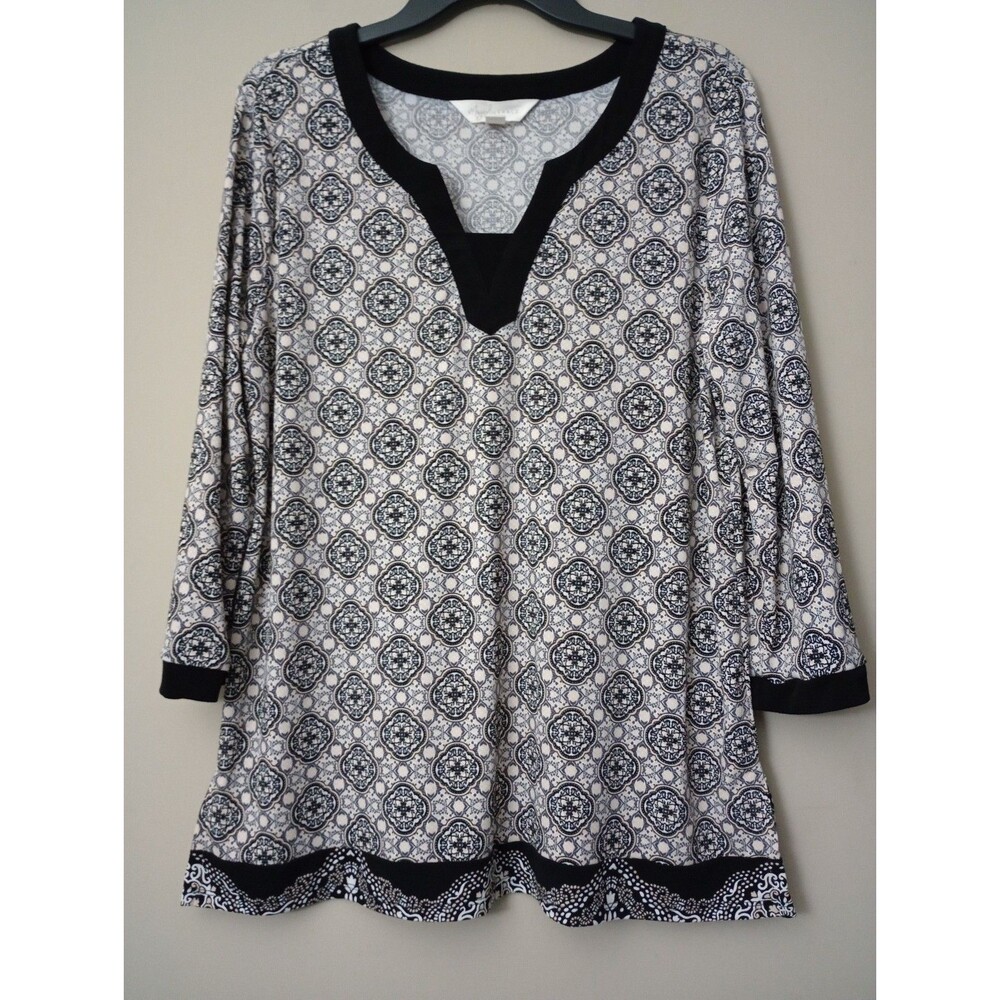 Magnolia Grace Tunic Top Geometric Print Long Sleeve Size XL
